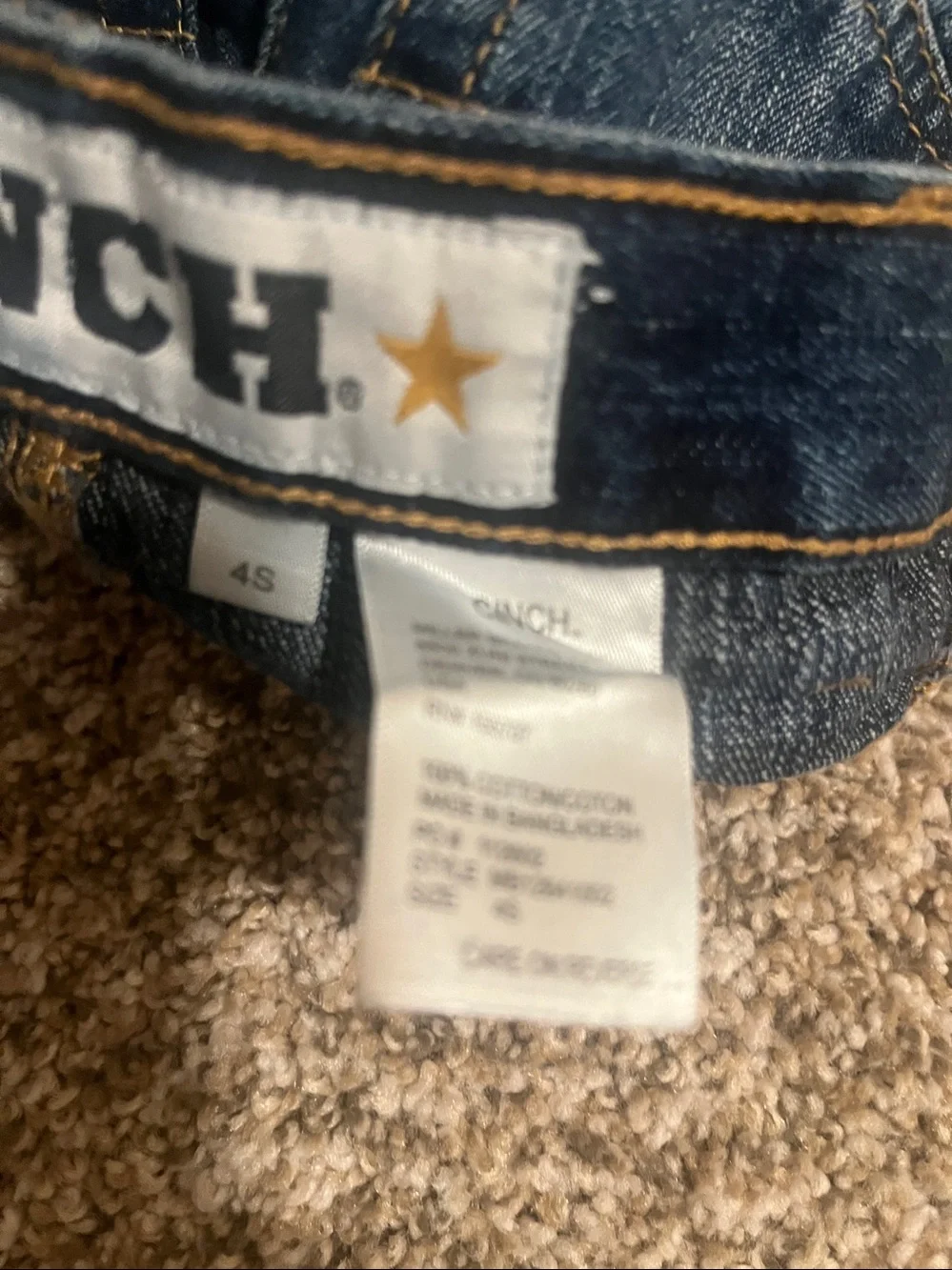 CINCH BOYS  Dark Blue Denim Jeans with Gold Stitching Size Boys 4S
